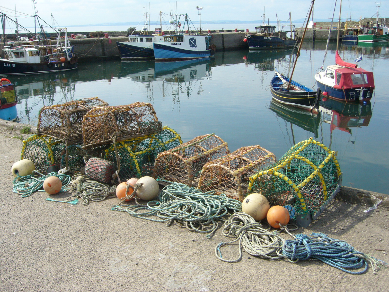 Lobster creels at port, live Maine lobster delivery